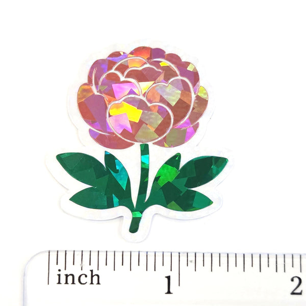 Red Peony Flower Sticker Set, small sparkly summer blooms for journals, garden planners, wedding envelopes, scrapbook pages and crafts.