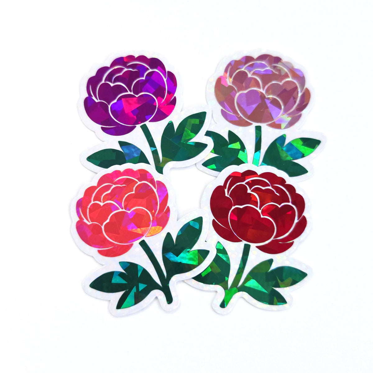 Pink Peony Flower Sticker Set, small sparkly summer blooms for journals, garden planners, wedding envelopes, scrapbook pages and crafts.