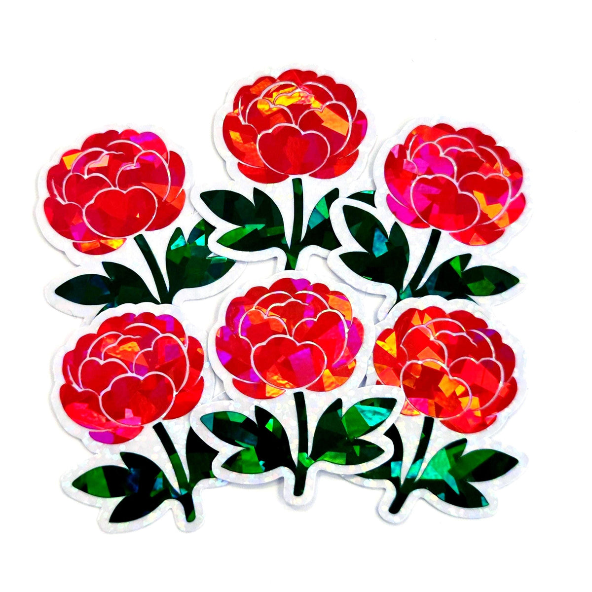 Pink Peony Flower Sticker Set, small sparkly summer blooms for journals, garden planners, wedding envelopes, scrapbook pages and crafts.