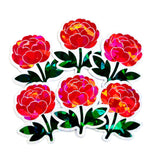 Pink Peony Flower Sticker Set, small sparkly summer blooms for journals, garden planners, wedding envelopes, scrapbook pages and crafts.