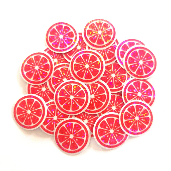 Pink Fruit Slice Mini Stickers, Small Sparkly Stickers for Crafts, Food Journals and Planners.