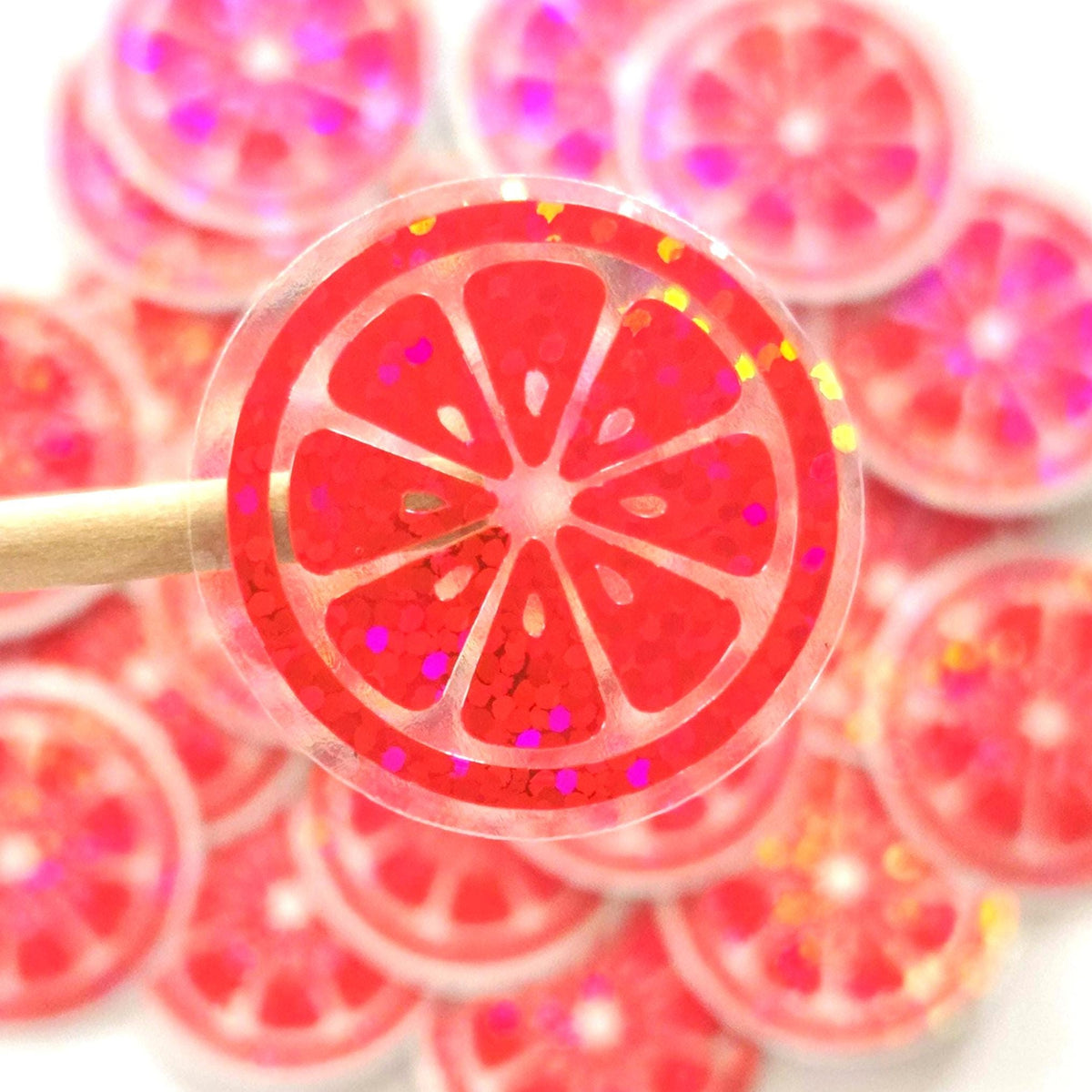 Pink Fruit Slice Mini Stickers, Small Sparkly Stickers for Crafts, Food Journals and Planners.