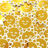 Happy Yellow Suns Mini Sticker Set, sparkly sunshine stickers with clear outline.