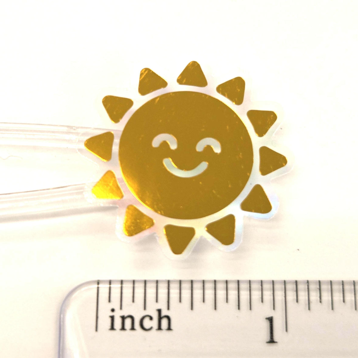 Happy Yellow Suns Mini Sticker Set, sparkly sunshine stickers with clear outline.