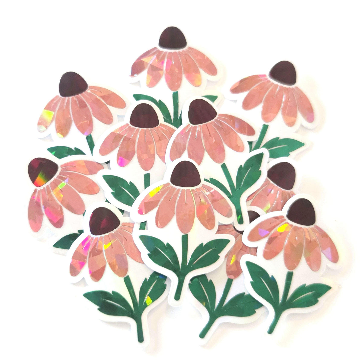 Pink Coneflowers Mini Sticker Set, Sparkly Summer Blooms, Garden Journal Scrapbook Embellishments