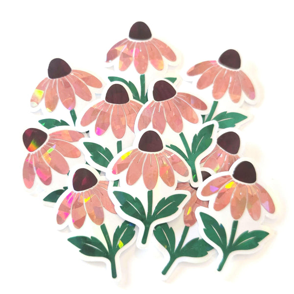 Pink Coneflowers Mini Sticker Set, Sparkly Summer Blooms, Garden Journal Scrapbook Embellishments