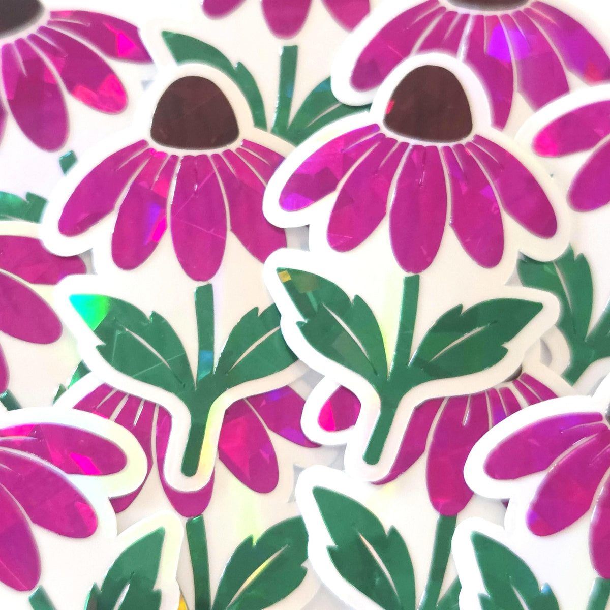 Hot Pink Coneflowers Mini Sticker Set, Sparkly Summer Blooms, Garden Journal Scrapbook Embellishments