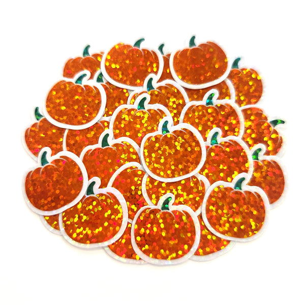 Orange Pumpkin Mini Stickers Set, sparkly fall vegetable stickers for planners, journals and Halloween scrapbook pages.