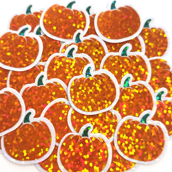 Orange Pumpkin Mini Stickers Set, sparkly fall vegetable stickers for planners, journals and Halloween scrapbook pages.