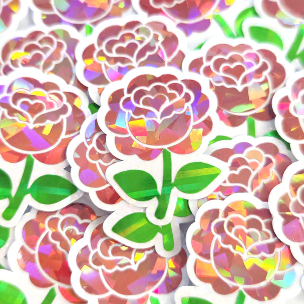 Pink Roses Flower Sticker Set, small sparkly summer blooms for journals, garden planners, envelopes, scrapbook pages and crafts.