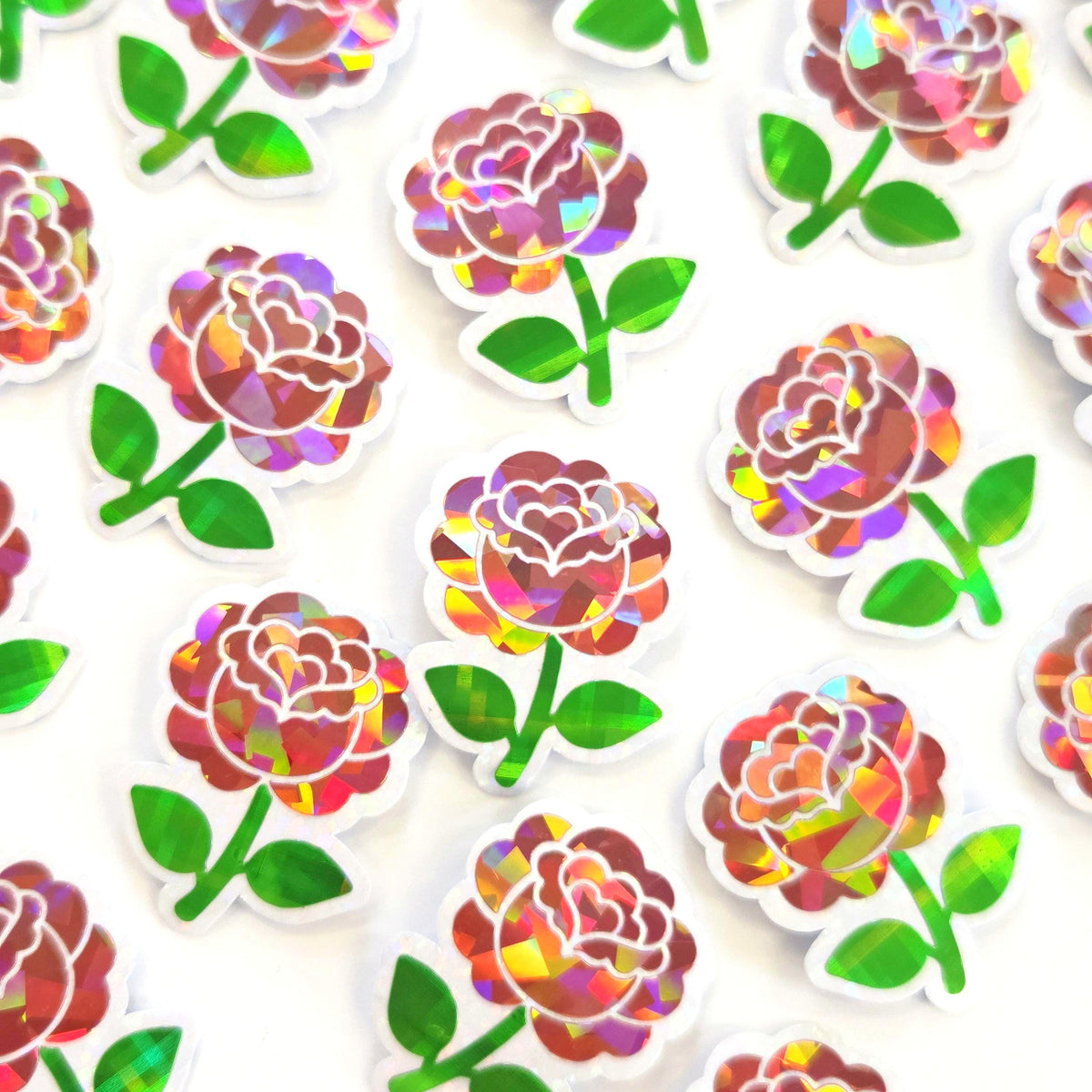 Pink Roses Flower Sticker Set, small sparkly summer blooms for journals, garden planners, envelopes, scrapbook pages and crafts.