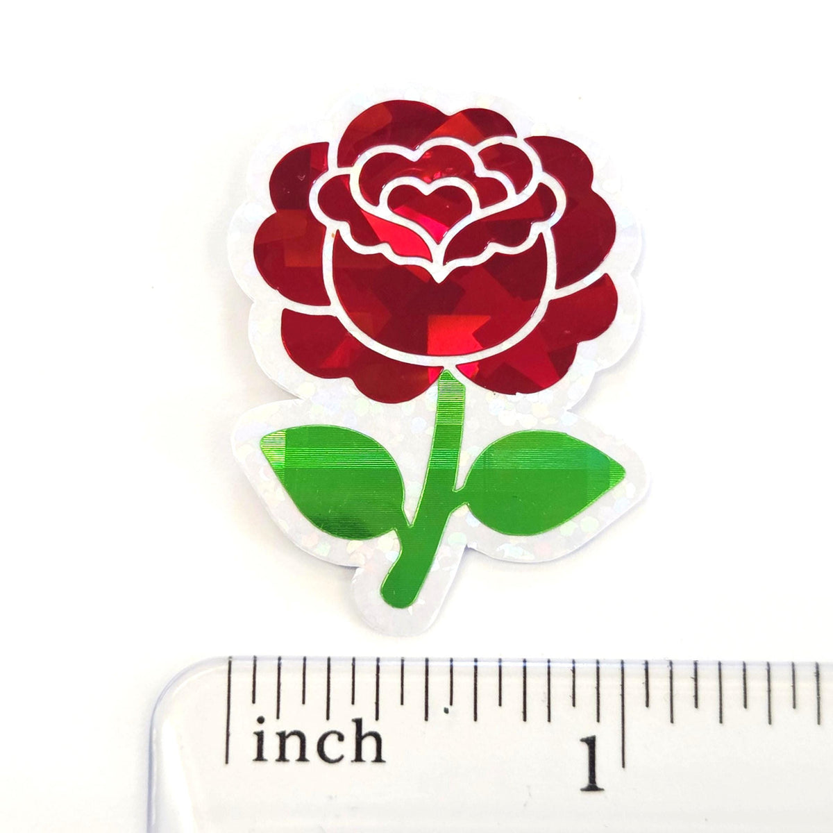 Red Roses Flower Sticker Set, small sparkly summer blooms for journals, garden planners, envelopes, scrapbook pages and crafts.