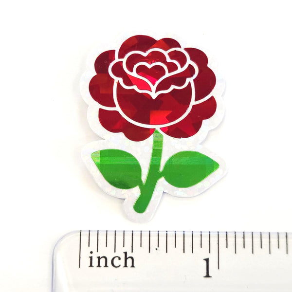 Red Roses Flower Sticker Set, small sparkly summer blooms for journals, garden planners, envelopes, scrapbook pages and crafts.