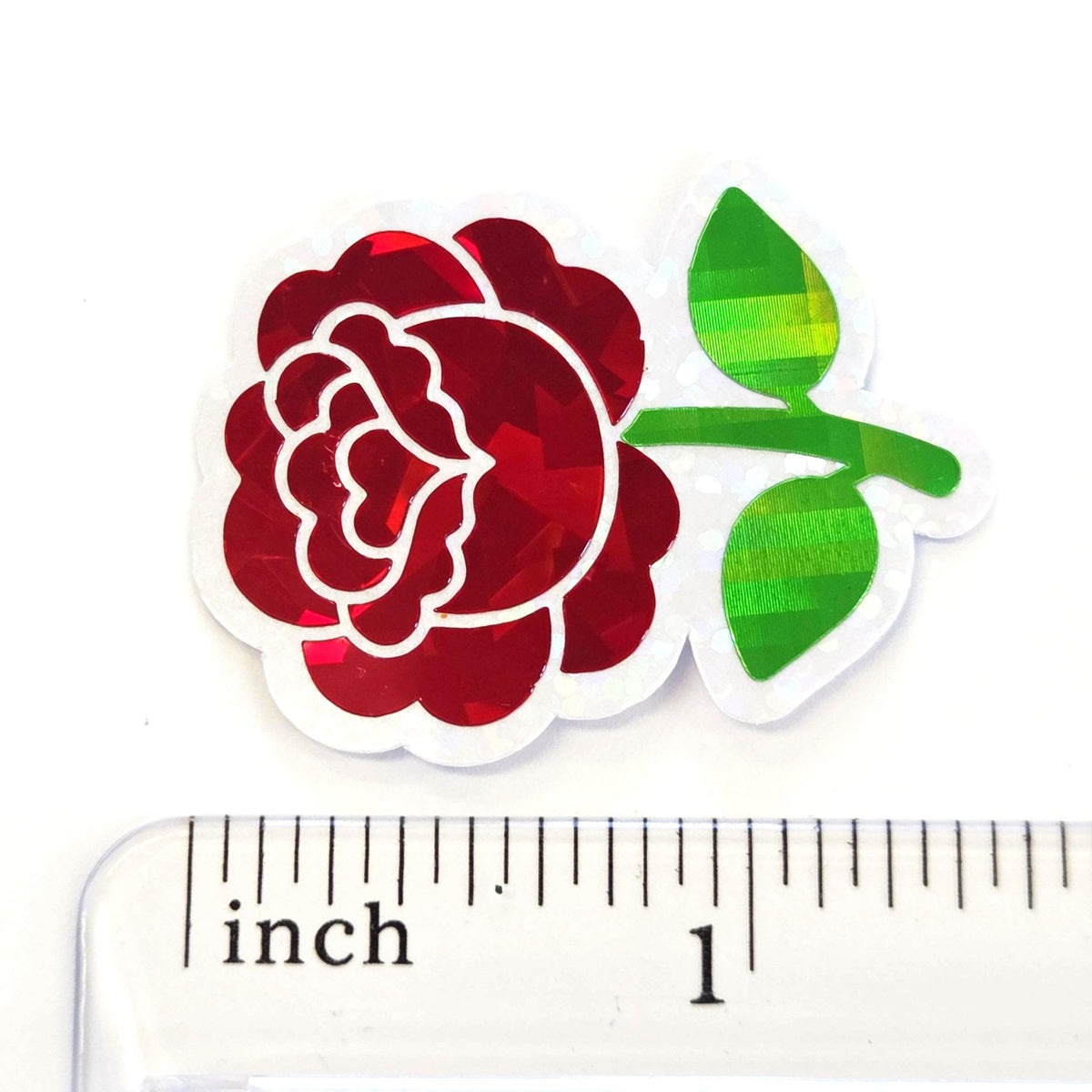 Red Roses Flower Sticker Set, small sparkly summer blooms for journals, garden planners, envelopes, scrapbook pages and crafts.