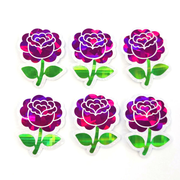 Hot Pink Roses Flower Sticker Set, small sparkly summer blooms for journals, garden planners, envelopes, scrapbook pages and crafts.