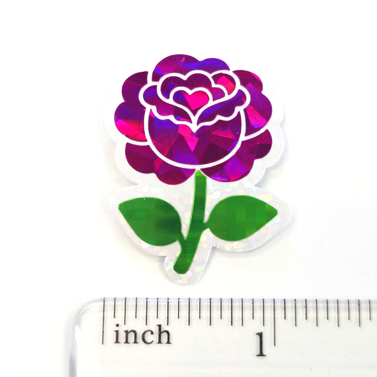 Hot Pink Roses Flower Sticker Set, small sparkly summer blooms for journals, garden planners, envelopes, scrapbook pages and crafts.