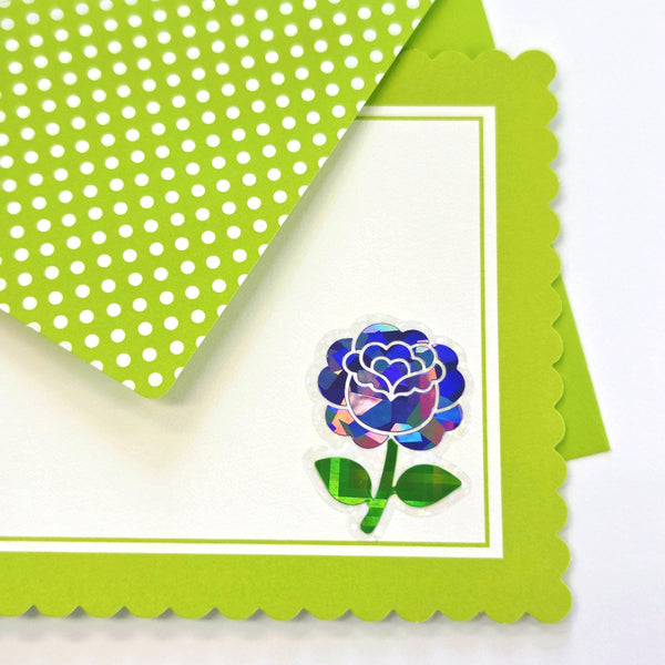 Purple Roses Flower Sticker Set, small sparkly summer blooms for journals, garden planners, envelopes, scrapbook pages and crafts.