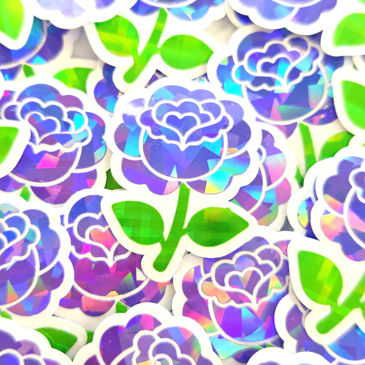 Purple Roses Flower Sticker Set, small sparkly summer blooms for journals, garden planners, envelopes, scrapbook pages and crafts.