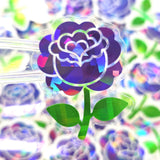 Purple Roses Flower Sticker Set, small sparkly summer blooms for journals, garden planners, envelopes, scrapbook pages and crafts.