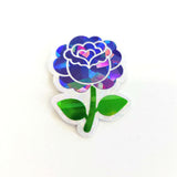 Purple Roses Flower Sticker Set, small sparkly summer blooms for journals, garden planners, envelopes, scrapbook pages and crafts.