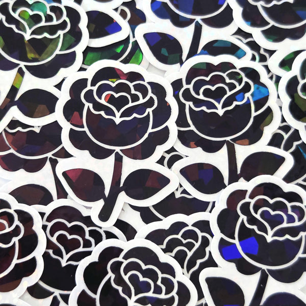 Black Roses Flower Sticker Set, small sparkly gothic blooms fo dark romance book journals, planners, envelopes, scrapbook pages