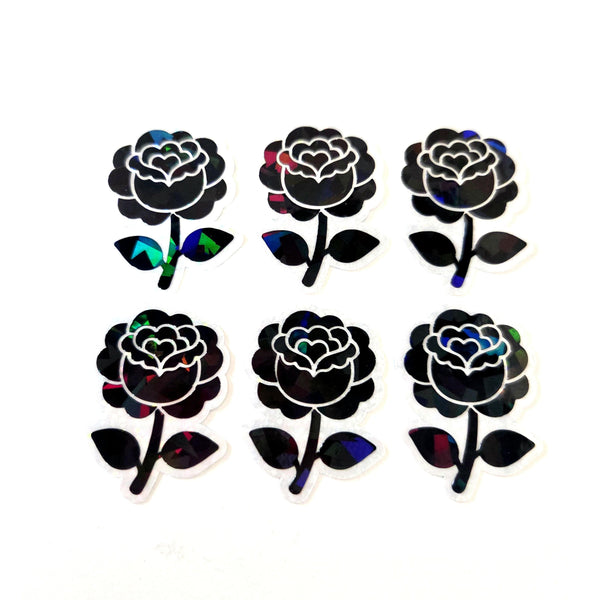 Black Roses Flower Sticker Set, small sparkly gothic blooms fo dark romance book journals, planners, envelopes, scrapbook pages