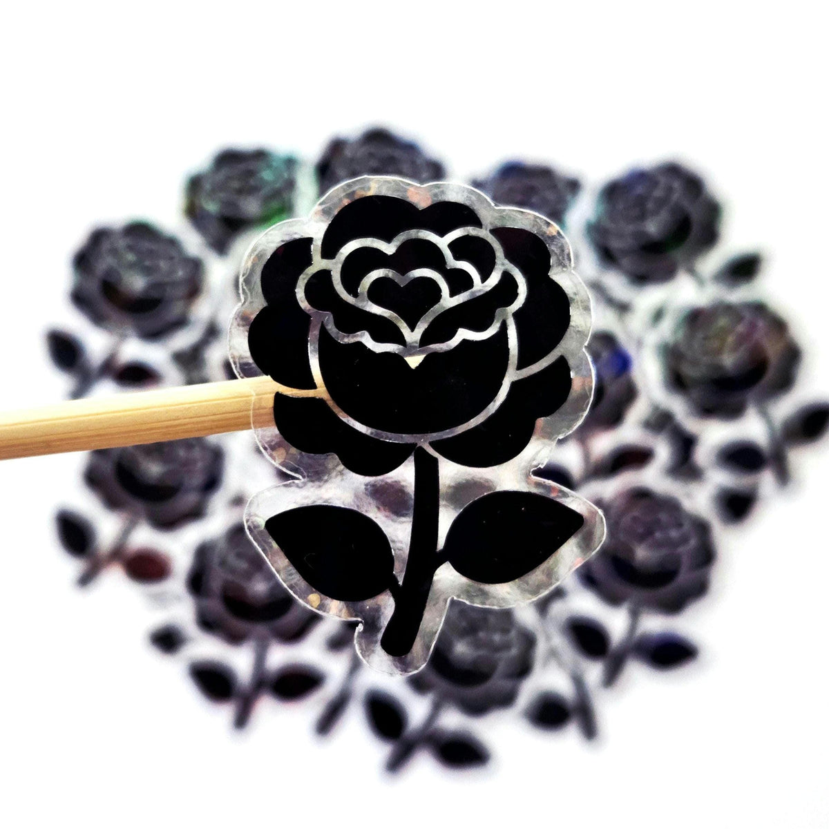 Black Roses Flower Sticker Set, small sparkly gothic blooms fo dark romance book journals, planners, envelopes, scrapbook pages