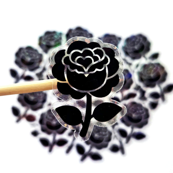 Black Roses Flower Sticker Set, small sparkly gothic blooms fo dark romance book journals, planners, envelopes, scrapbook pages