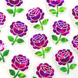 Hot Pink Roses Flower Sticker Set, small sparkly summer blooms for journals, garden planners, envelopes, scrapbook pages and crafts.
