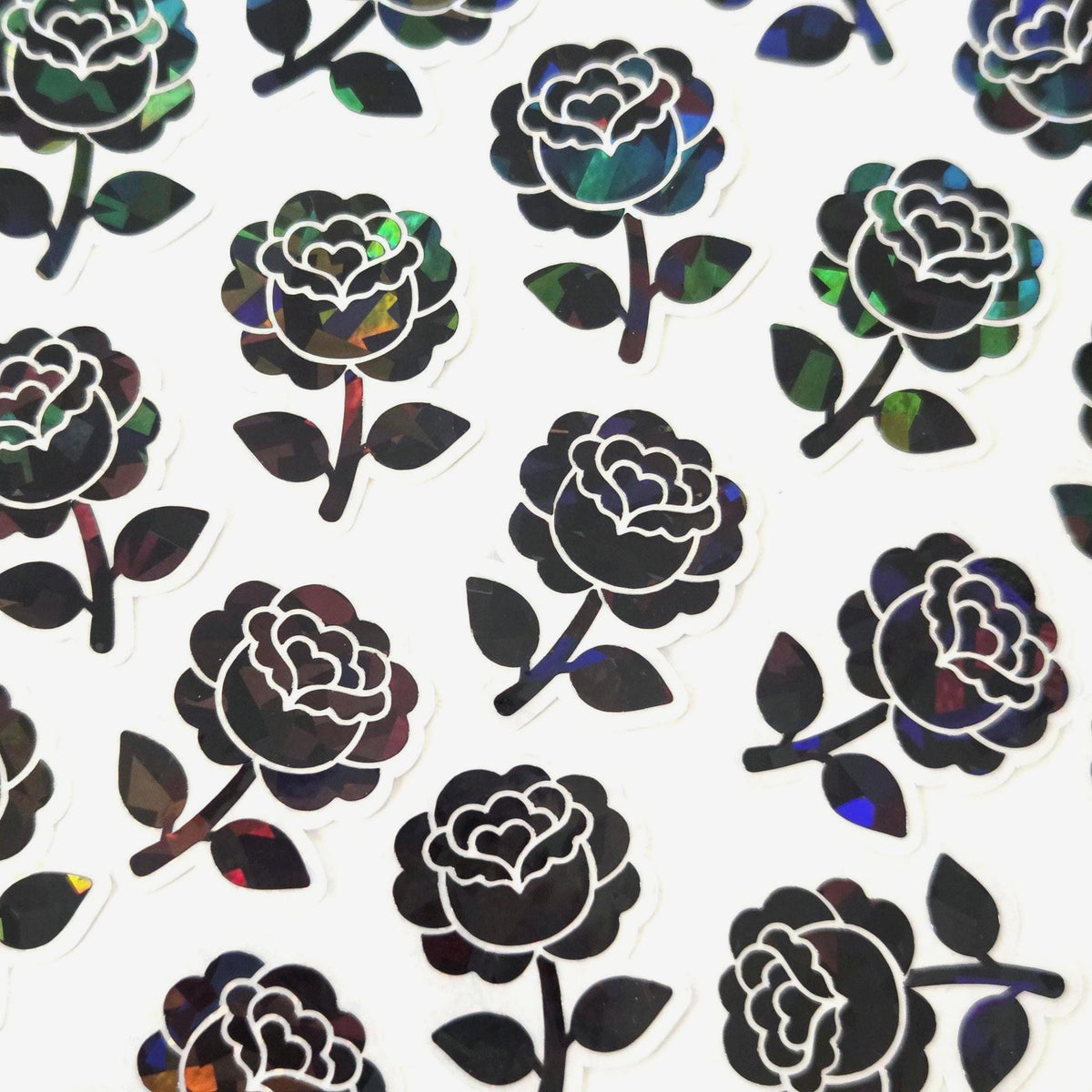 Black Roses Flower Sticker Set, small sparkly gothic blooms fo dark romance book journals, planners, envelopes, scrapbook pages