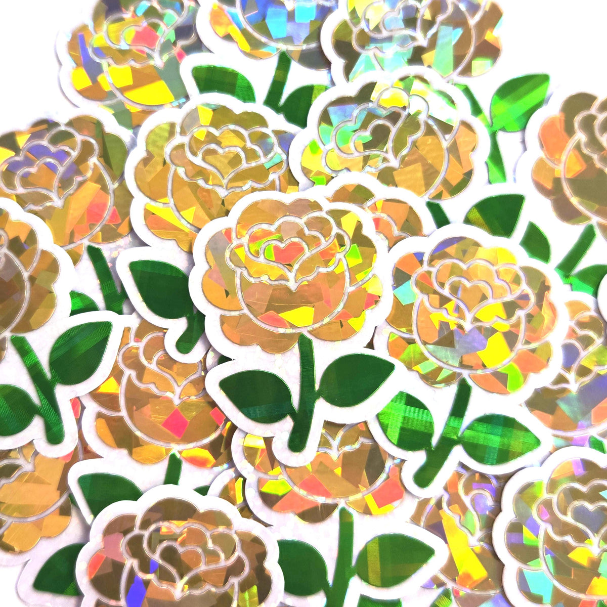 Yellow Roses Flower Sticker Set, small sparkly summer blooms for journals, garden planners, envelopes, scrapbook pages and crafts.
