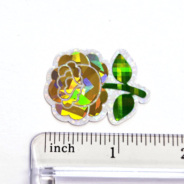 Yellow Roses Flower Sticker Set, small sparkly summer blooms for journals, garden planners, envelopes, scrapbook pages and crafts.