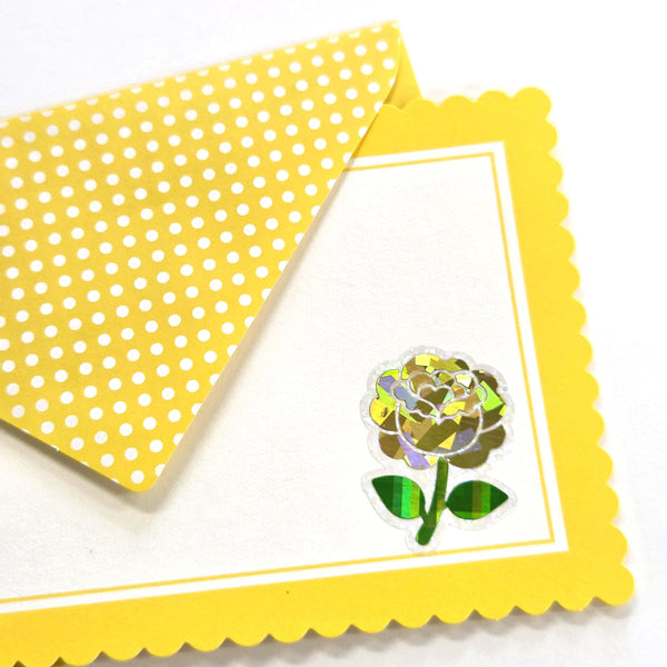 Yellow Roses Flower Sticker Set, small sparkly summer blooms for journals, garden planners, envelopes, scrapbook pages and crafts.