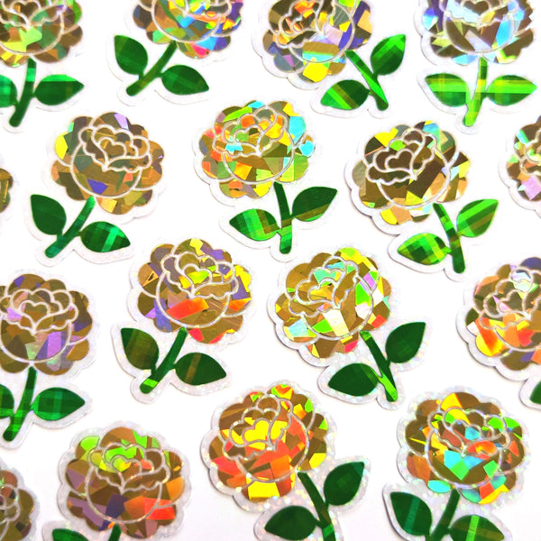 Yellow Roses Flower Sticker Set, small sparkly summer blooms for journals, garden planners, envelopes, scrapbook pages and crafts.