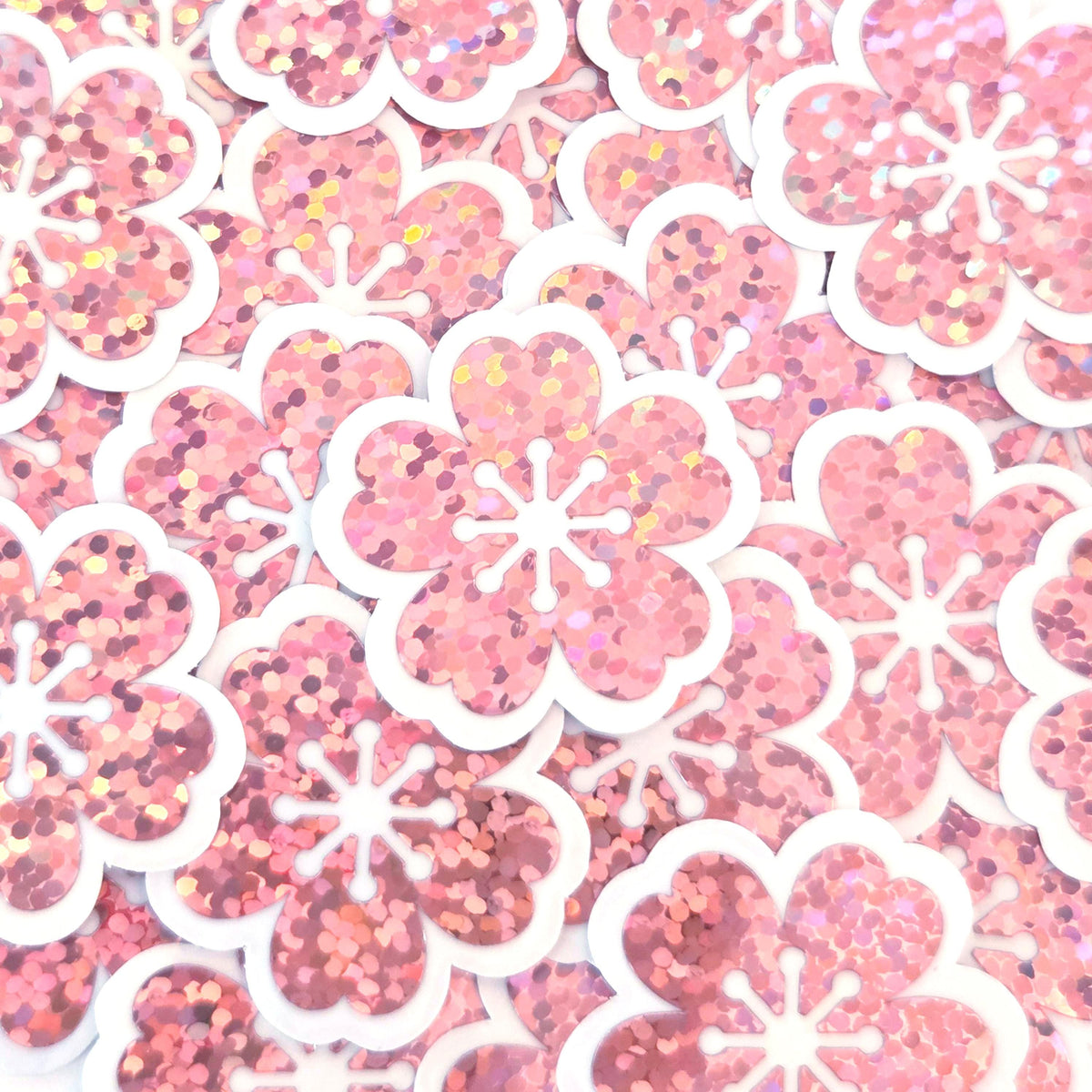 Sakura Blossom Flowers Die Cut Stickers Set, Sparkly Pink Cherry Blooms