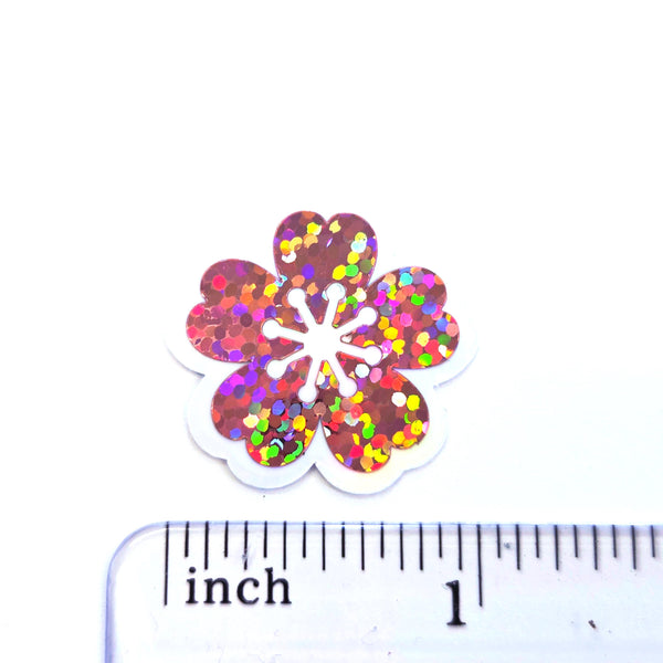 Sakura Blossom Flowers Die Cut Stickers Set, Sparkly Pink Cherry Blooms