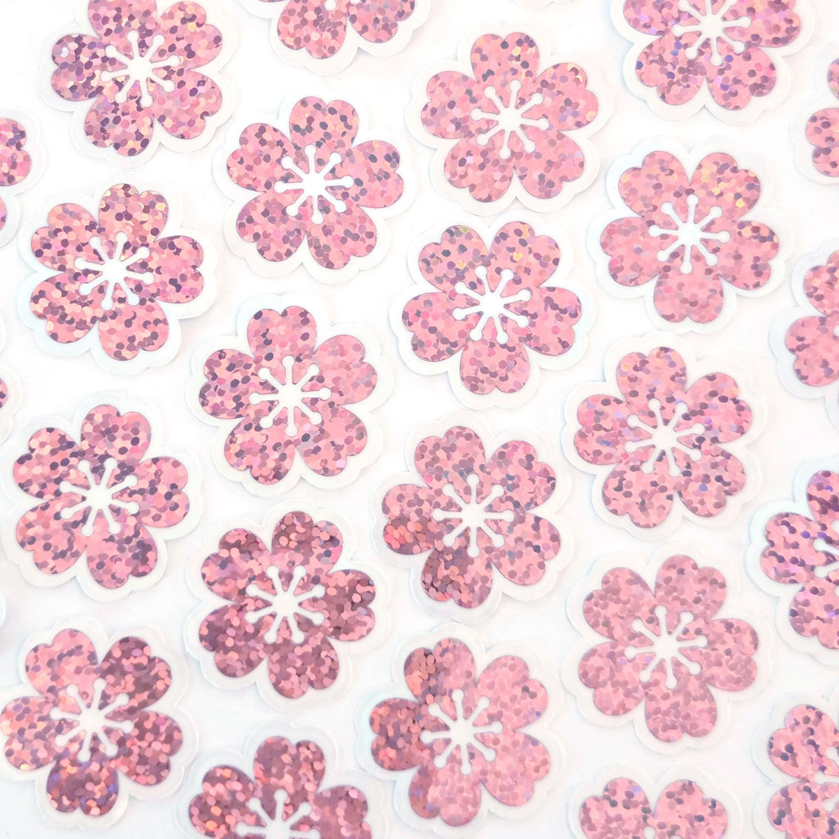 Cherry Blossom Die Cut Flower Blossom Stickers, Sparkly Pink Sakura blooms for journals envelopes scrapbook pages.