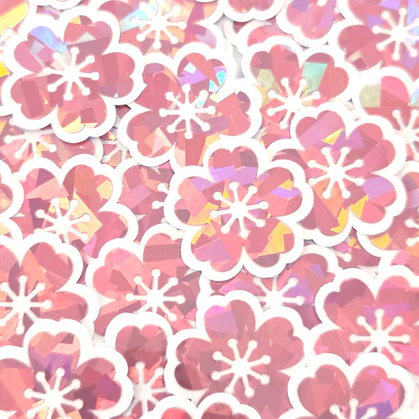 Sakura Blossom Flowers Die Cut Stickers Set, Sparkly Pink Cherry Blooms