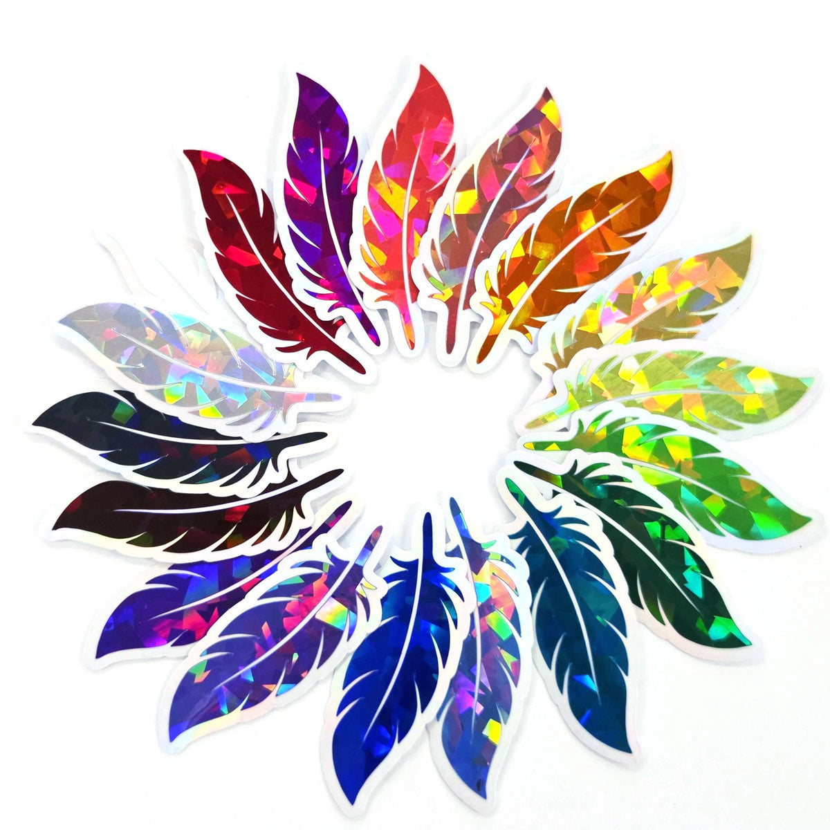 Red Feathers Sticker Bundle, set of 18 bird feather shaped die cut sparkly stickers, summer festival journal page embellishments