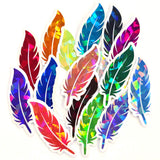 Feathers Sticker Bundle, set of 18 feather shaped die cut sparkly stickers, rainbow colors, summer festival journal page embellishments