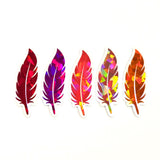 Feathers Sticker Bundle, set of 18 feather shaped die cut sparkly stickers, rainbow colors, summer festival journal page embellishments