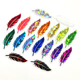 Feathers Sticker Bundle, set of 18 feather shaped die cut sparkly stickers, rainbow colors, summer festival journal page embellishments