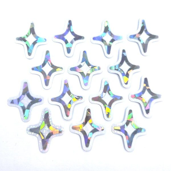 Sparkly Stars Die Cut Sticker Set, small silver stars for craft projects, summer festivals, journals and scrapbook pages.
