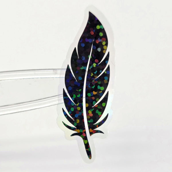 Black Raven Bird Feathers Sticker Bundle, set of 18 feather shaped die cut stickers, goth music festival journal embellishments