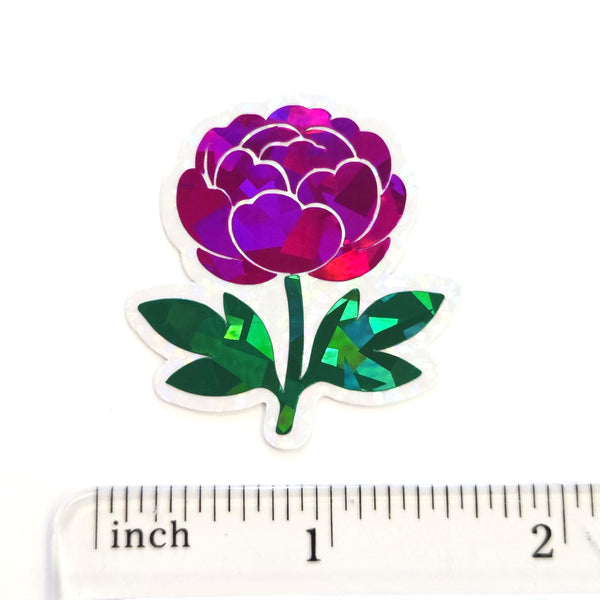 Peony Flower Die Cut Stickers, small sparkly hot pink summer blooms for journals, garden planners, envelopes, scrapbook pages and crafts.