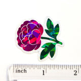Peony Flower Die Cut Stickers, small sparkly hot pink summer blooms for journals, garden planners, envelopes, scrapbook pages and crafts.
