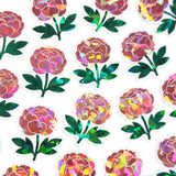 Red Peony Flower Sticker Set, small sparkly summer blooms for journals, garden planners, wedding envelopes, scrapbook pages and crafts.
