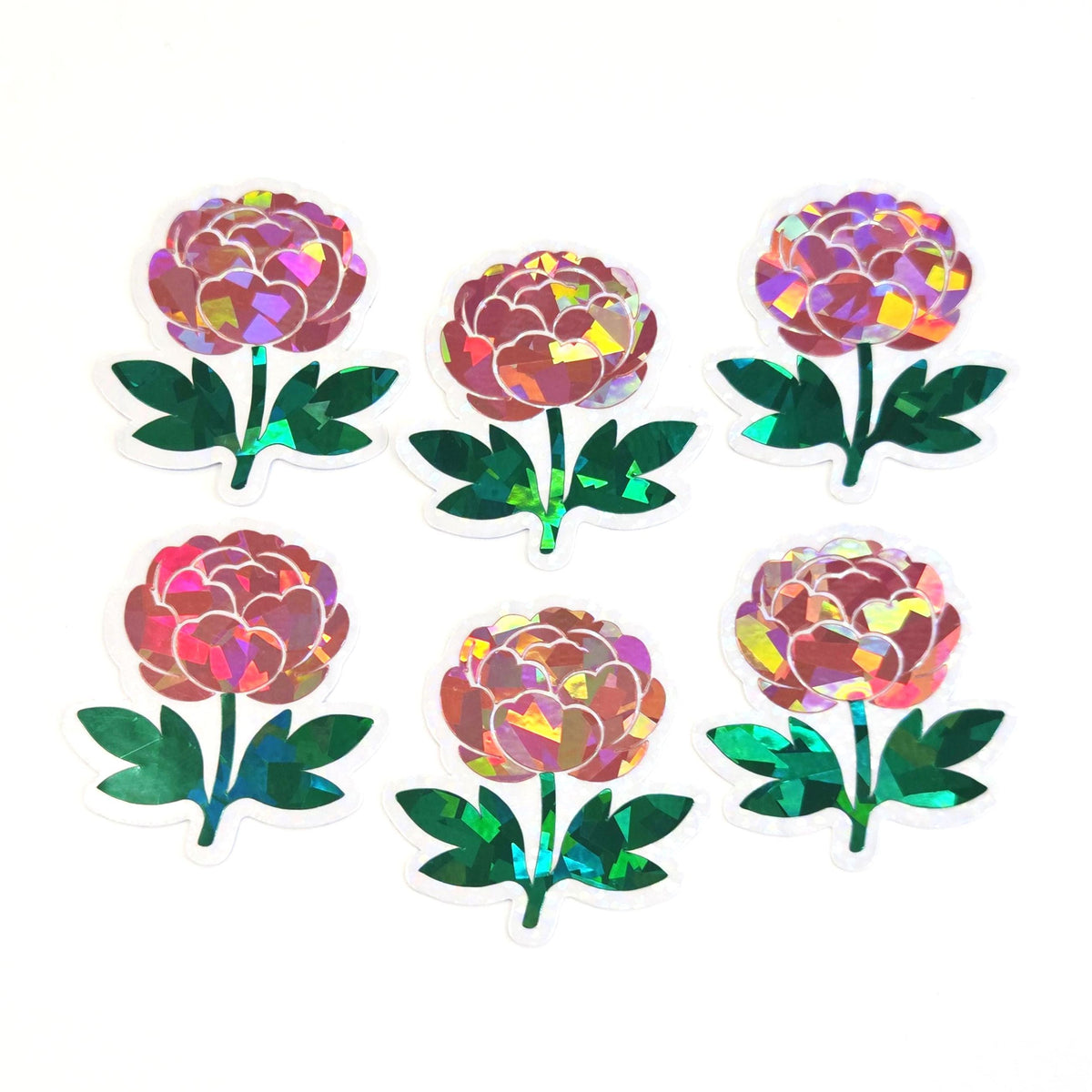 Pink Peony Flower Sticker Set, small sparkly summer blooms for journals, garden planners, wedding envelopes, scrapbook pages and crafts.