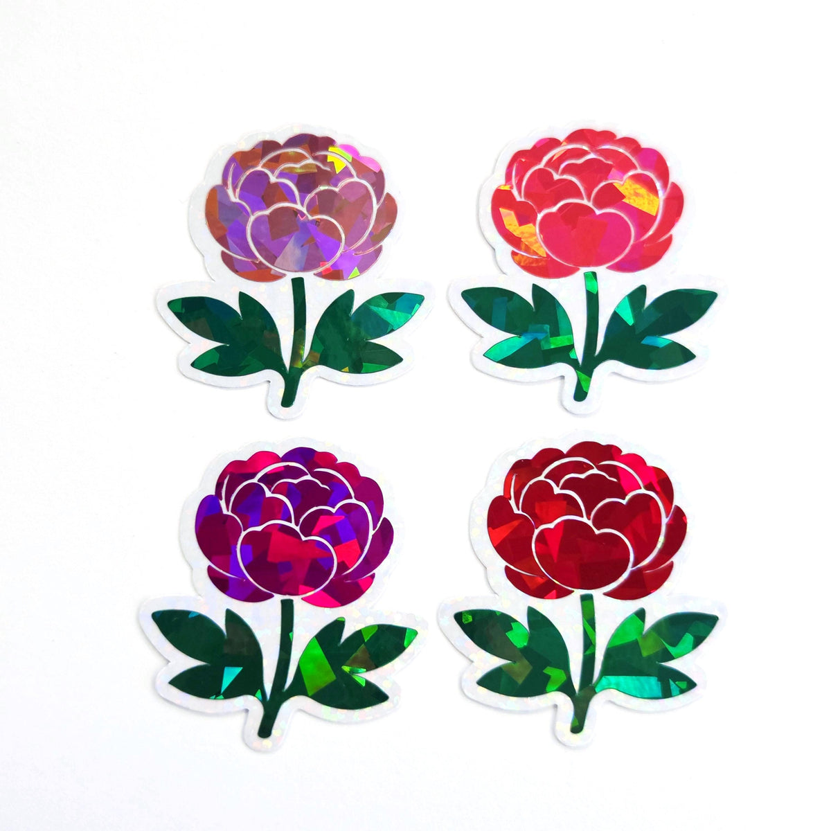 Pink Peony Flower Sticker Set, small sparkly summer blooms for journals, garden planners, wedding envelopes, scrapbook pages and crafts.