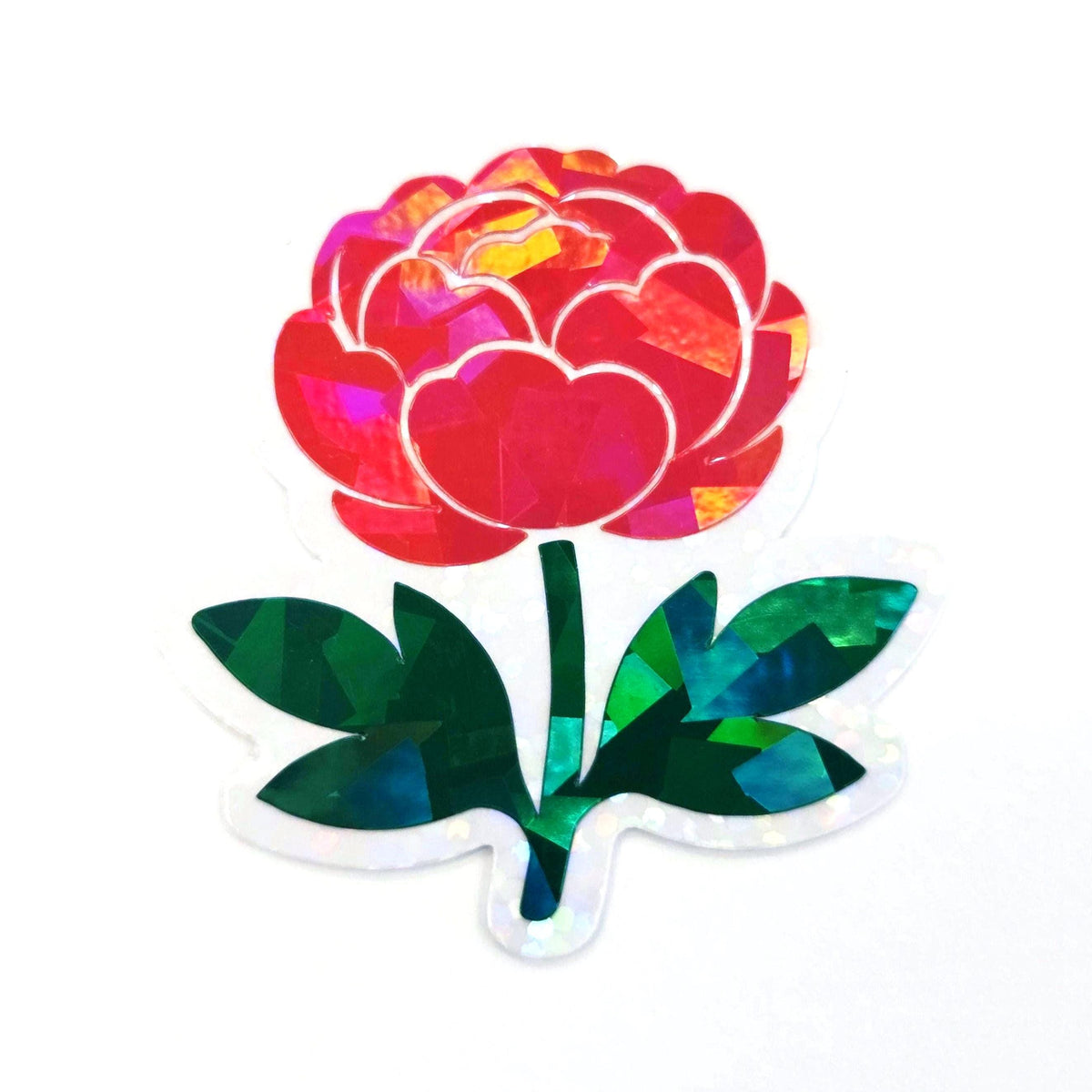 Peony Flower Die Cut Stickers, small sparkly hot pink summer blooms for journals, garden planners, envelopes, scrapbook pages and crafts.